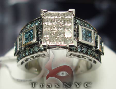 Blue Diamond Band Assorted Ladies Diamond Rings White Gold 14k 1.