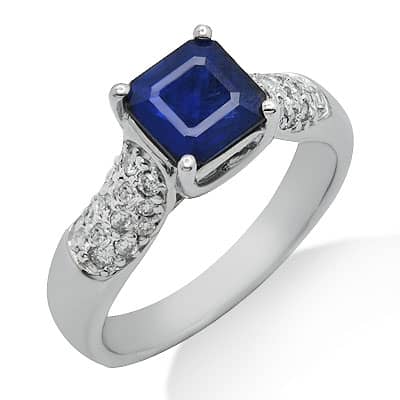 Solitaire Princess Cut Sapphire Diamond Gemstone Ring in White Gold Diamond