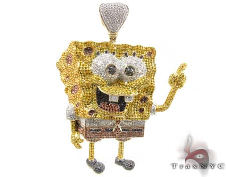 diamond gold chain pendant custom pendants traxnyc jewelry sponge stewie bob spongebob necklace mens chains diamonds yellow 10k cartoon character