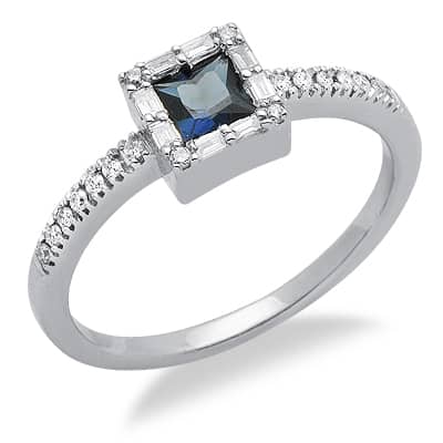Princess Cut Solitaire Sapphire Diamond Gemstone Ring in White Gold Gemstone