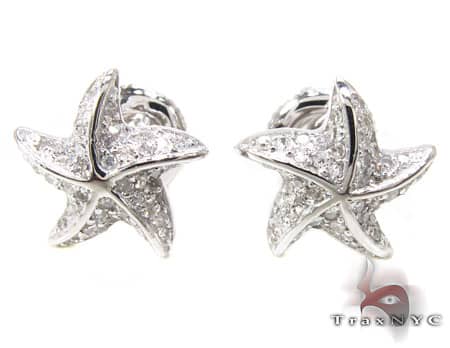 White Gold Starfish Earrings 6 Diamond Earrings For Women