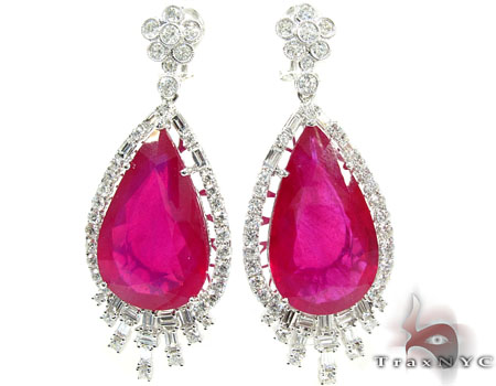 18k Gold Pink Ruby And Diamond Chandelier Earrings 25571