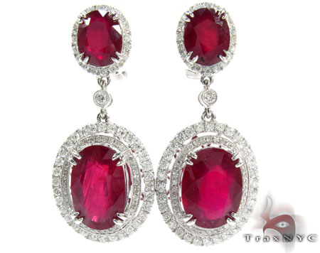 18k Gold Ruby And Diamond Elegant Earrings 25596