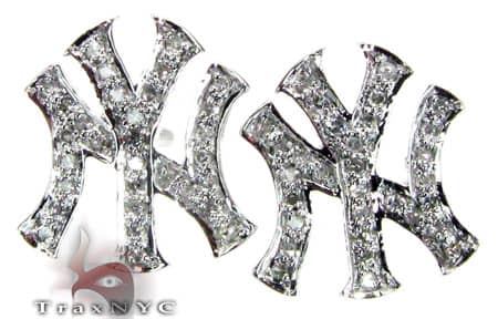 14K White Gold Diamond Yankee Earrings Mens Diamond Earrings
