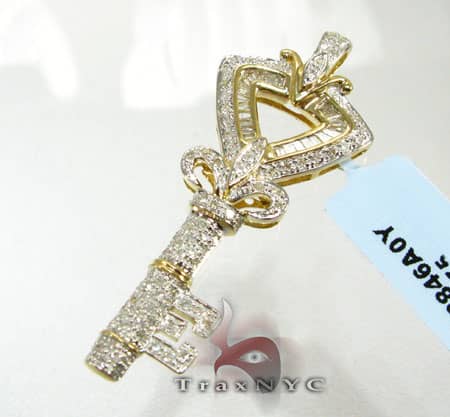Yg Key Pendant Diamond Pendants Yellow Gold 14k 1.10ct Round & Ba