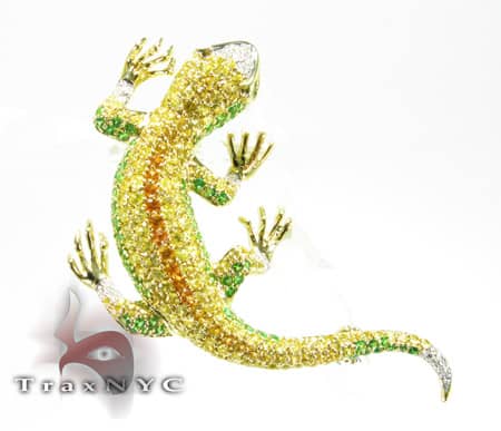 Multi Color Gecko Pendant Gemstone & Diamond Pendants Yellow Gold