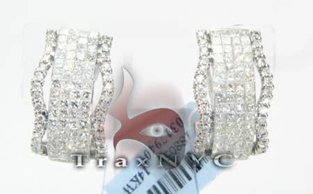 Princess Earrings Diamond Hoop Earrings White Gold 14k 1.75ct Rou