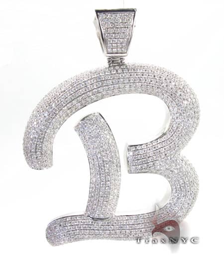 Letter B Diamond Pendants White Gold 14k 15.60ct Round Cut G Colo