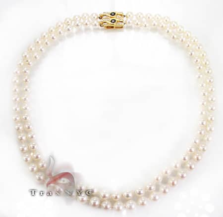 2 Row Pearl Necklace Pearl Necklaces Yellow Gold Zipper Clasp 18