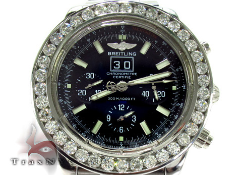 35 ct Black diamond Breitling Super Avenger Watch Blue Dial