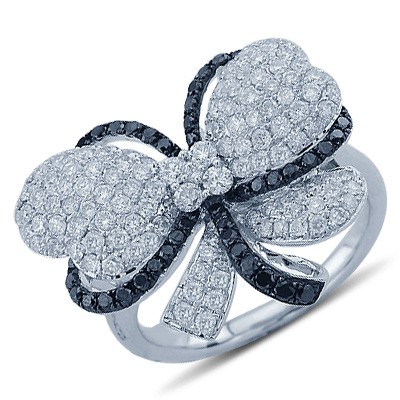 White and Black Pave Diamond Fashion Bow Ring In 18K White Gold ... White and Black Pave Diamond Fashion Bow Ring In 18K White Gold ...