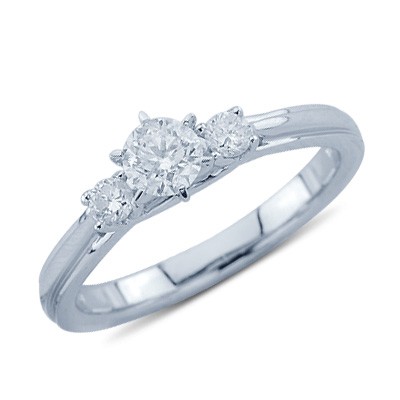 Elegant Three Stone Diamond Promise Ring In 14K White Gold Engagement