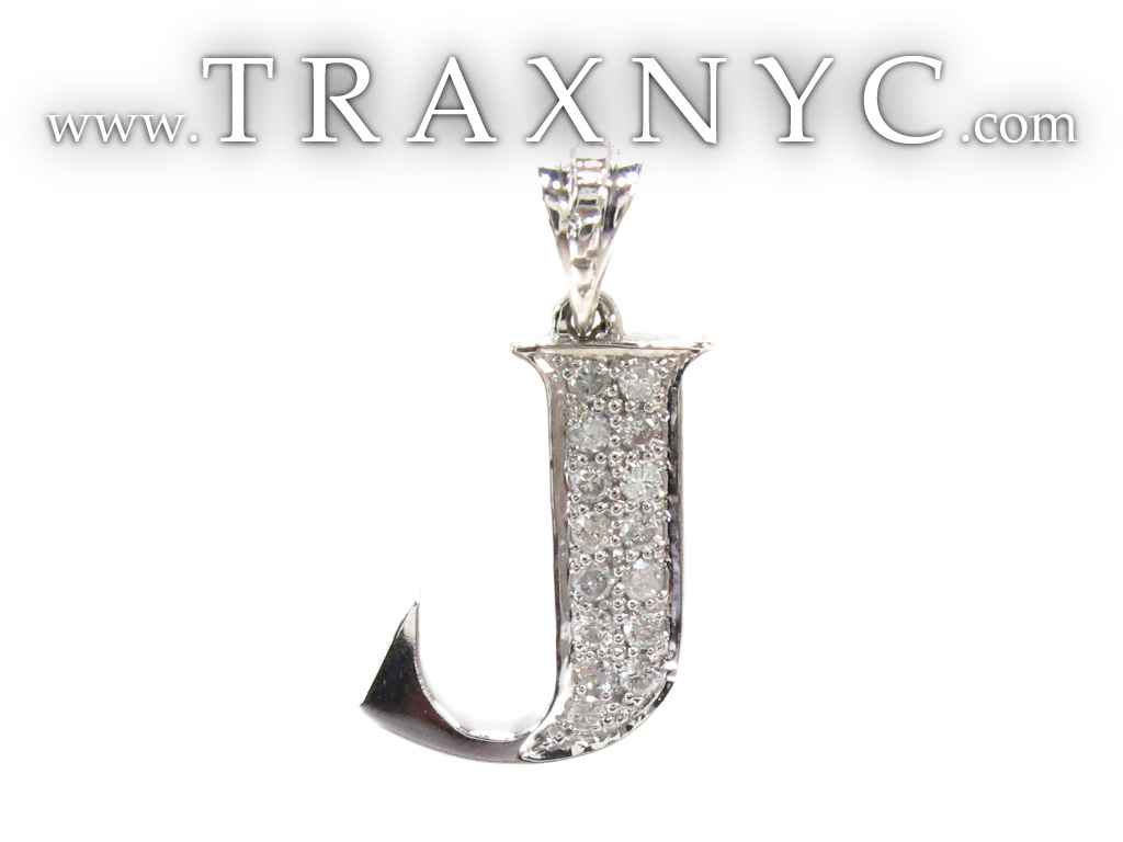 Ladies Diamond Initial J Pendant 21537 Ladies Style White Gold 14k