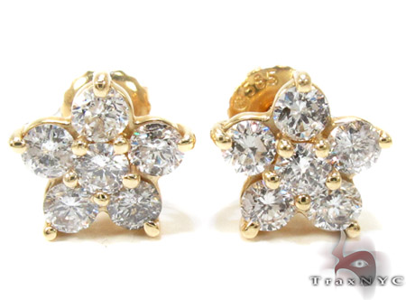 Las Yellow Gold Diamond Flower Earrings 21055