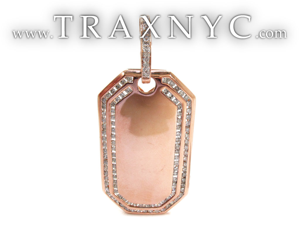 Rose Gold Round Cut Prong Channel Diamond Dog Tag 23693