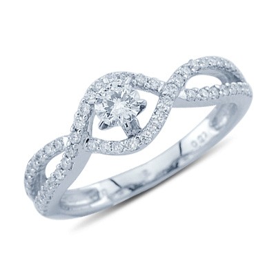 Round Cut Diamond Promise Curve Ring In 14K White Gold Engagement