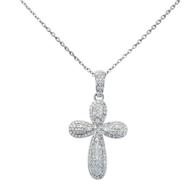 White Gold Brilliant Pave Set Diamond Cross Pendant 0.50 ct