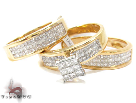 Yellow Gold Princess Cut Invisible Diamond Ring Set Diamond Wedding Sets