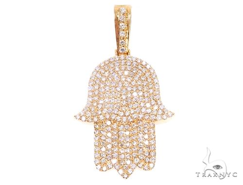 14k Yellow Gold Diamond Hamsa Pendant 64922 Mens Hip Hop Round Cut 3 75 Ct - Hamsa Pendant Diamond