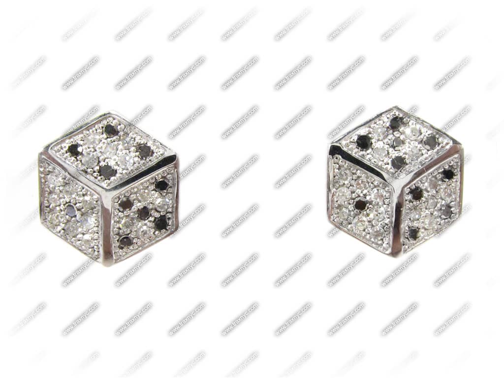 Lucky Dice Earrings 11428 Mens Stone White Gold 14k