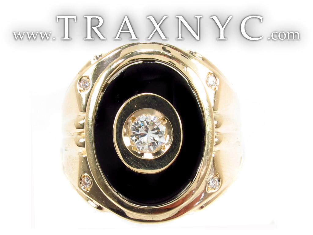 Black Onyx Diamond Ring Mens Diamond Ring Yellow Gold 14k