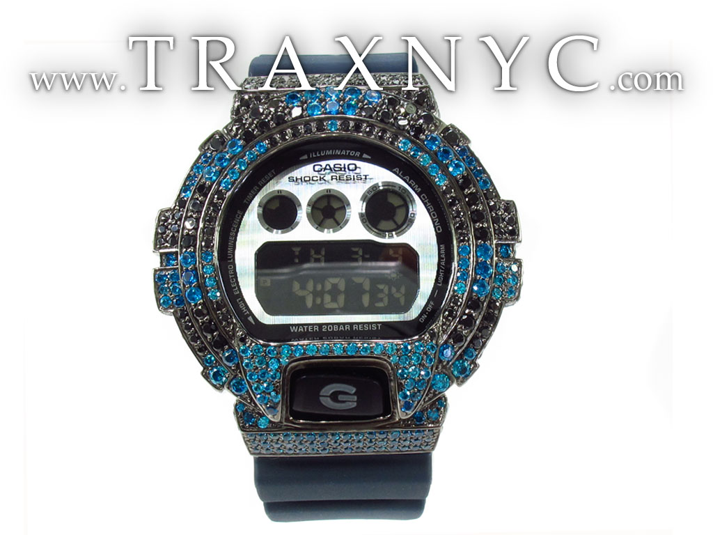 Casio G-Shock Blue & Black Silver CZ Watch 32286 Mens G-Shock .925 Silver