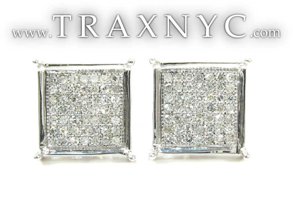 Flat Square Diamond Earrings 26076 Mens Stone White Gold 10k