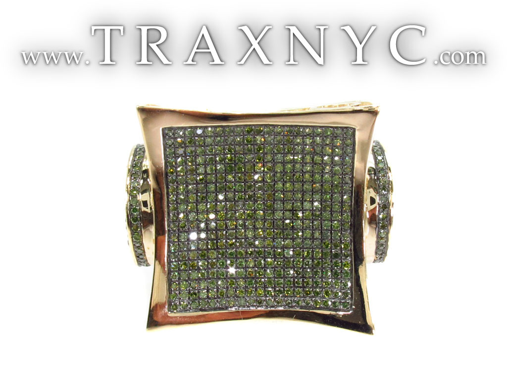 Prong Green Diamond Ring 31675 Mens Style Yellow Gold 10k